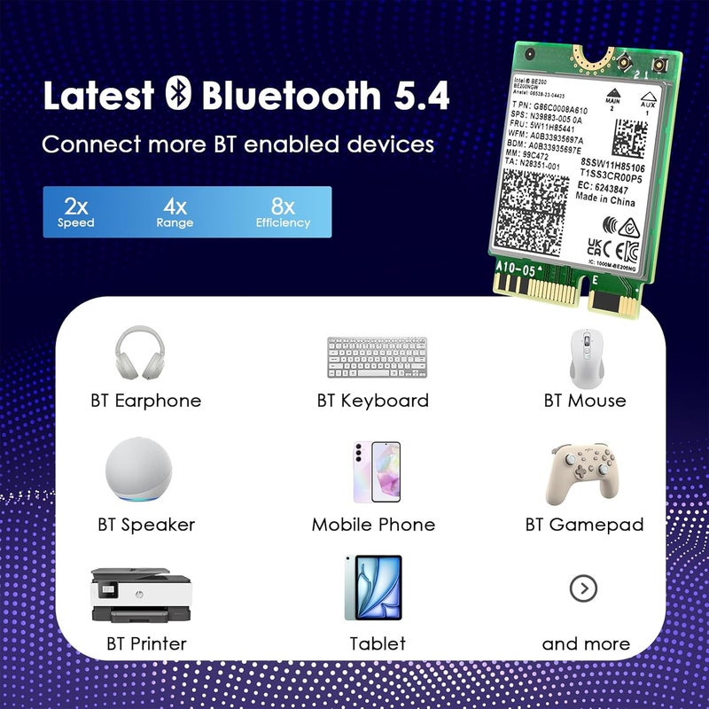 WAVLINK WiFi 7 Wireless Card for Intel CPU Laptop Only, 2025 Tri-Band BE200 M.2 NGFF Network Module with Bluetooth 5.4, MU-MIMO, WPA3, Support Windows 10/11(64-bit) Laptop, Not Support AMD - Image 5